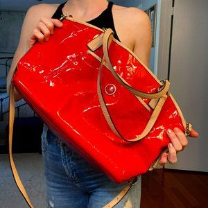 Coach Patent/Leah Shoulder Tote Bag - Red
